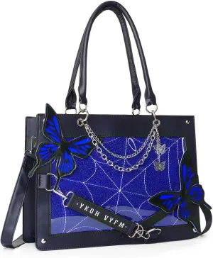 Leather Tote Bag for Women, Goth Glam Satchel Bag Large Top Handle Handbags for Lady Purse - Cobwebs Butterfly