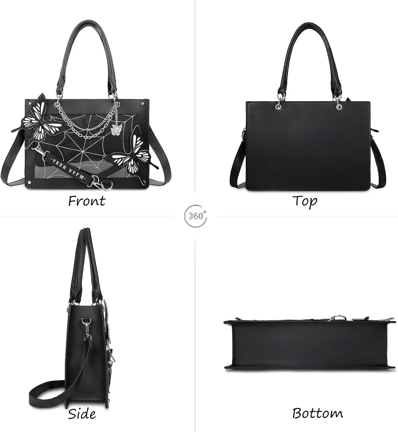 Leather Tote Bag for Women, Goth Glam Satchel Bag Large Top Handle Handbags for Lady Purse - Cobwebs Butterfly