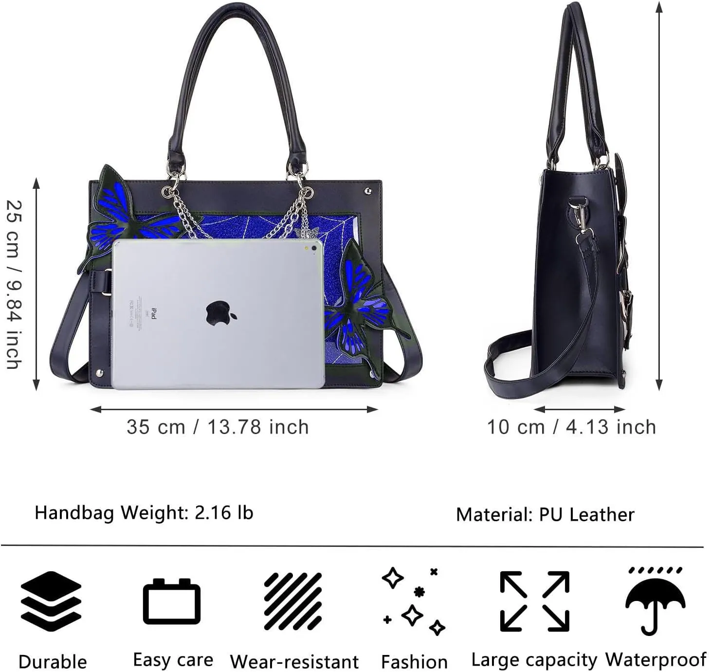 Leather Tote Bag for Women, Goth Glam Satchel Bag Large Top Handle Handbags for Lady Purse - Cobwebs Butterfly