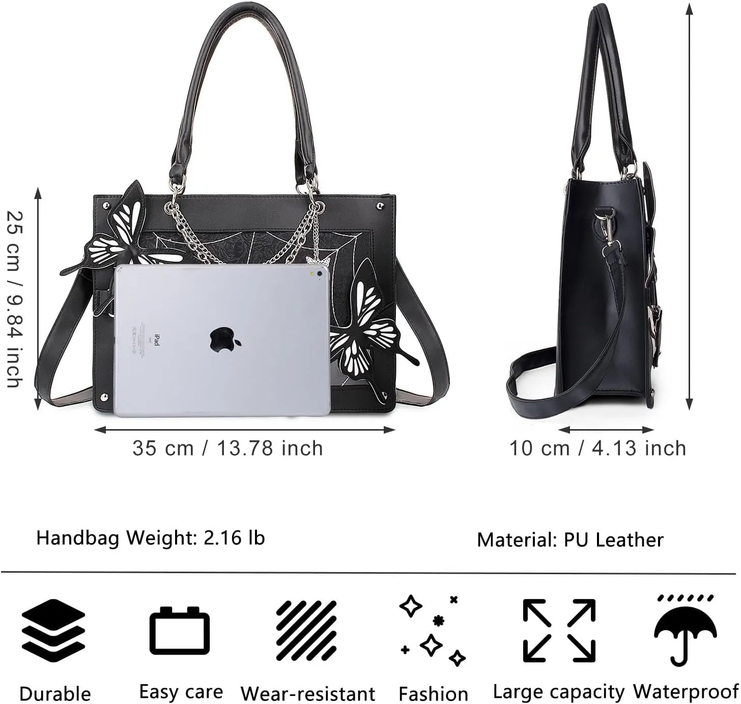 Leather Tote Bag for Women, Goth Glam Satchel Bag Large Top Handle Handbags for Lady Purse - Cobwebs Butterfly
