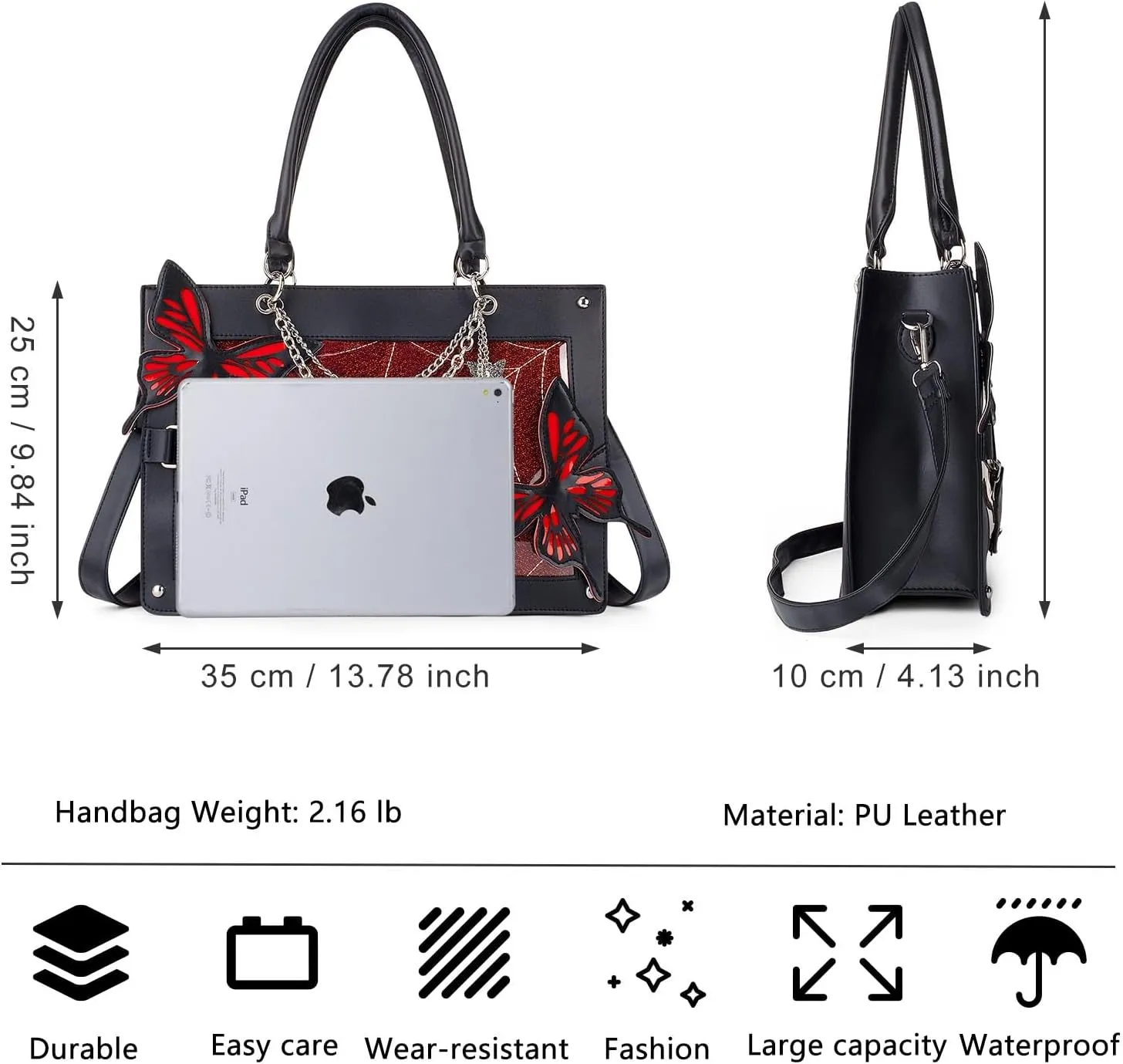 Leather Tote Bag for Women, Goth Glam Satchel Bag Large Top Handle Handbags for Lady Purse - Cobwebs Butterfly