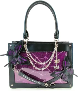 Leather Tote Bag for Women, Goth Glam Satchel Bag Large Top Handle Handbags for Lady Purse - Cobwebs Butterfly
