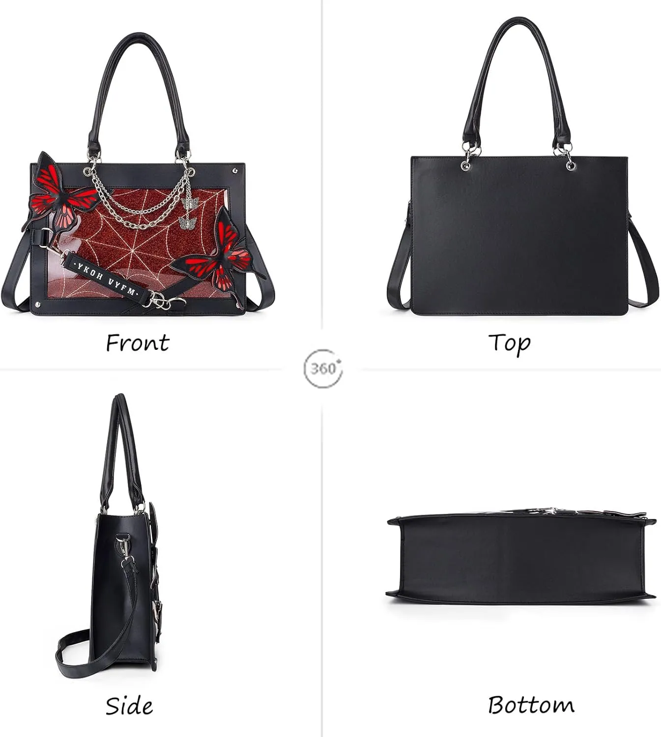 Leather Tote Bag for Women, Goth Glam Satchel Bag Large Top Handle Handbags for Lady Purse - Cobwebs Butterfly