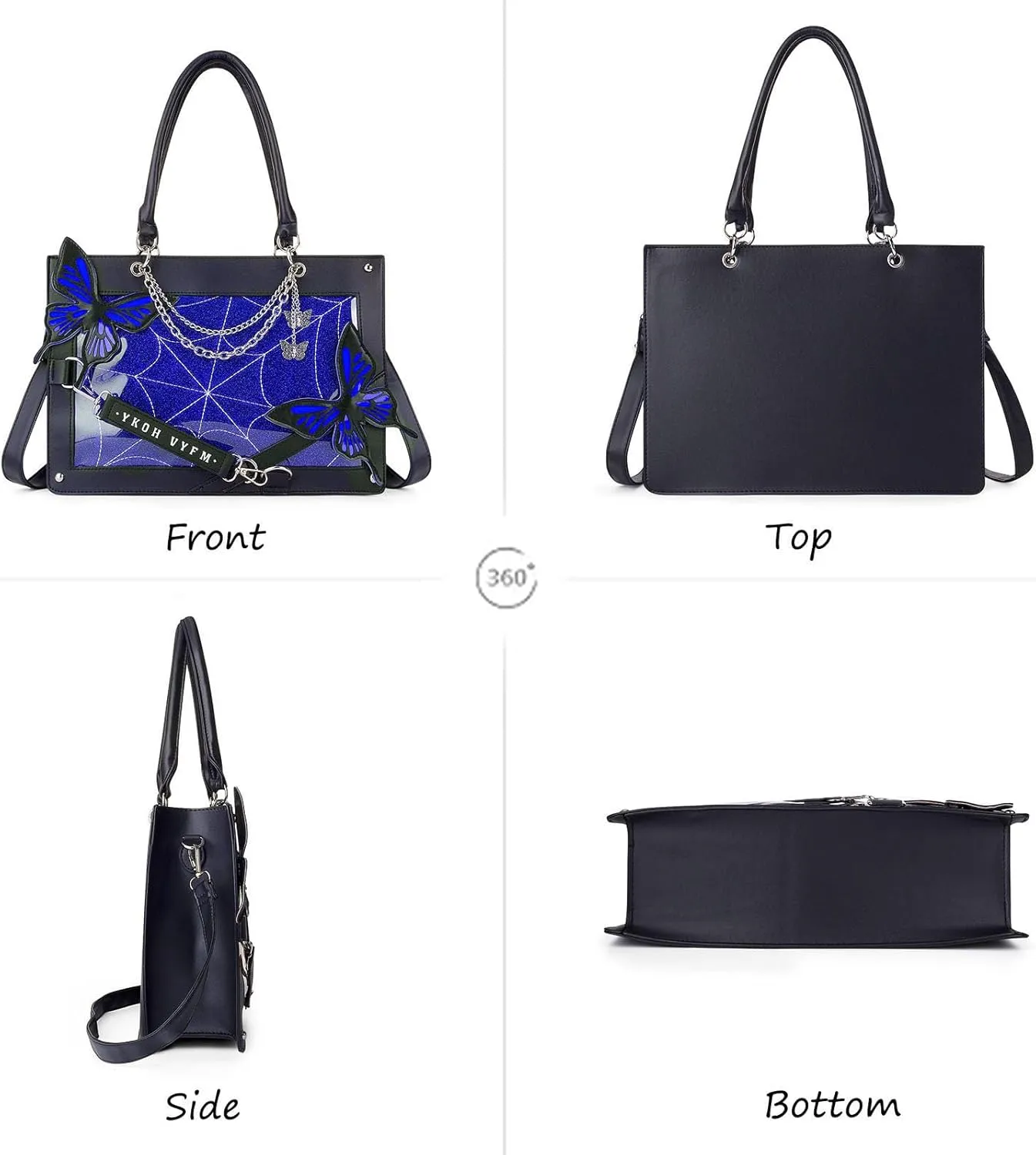 Leather Tote Bag for Women, Goth Glam Satchel Bag Large Top Handle Handbags for Lady Purse - Cobwebs Butterfly