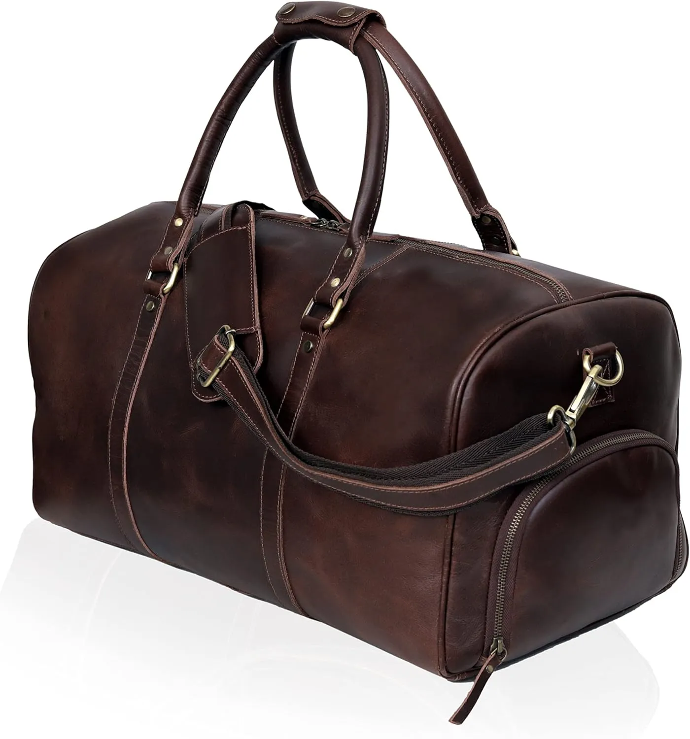 Leather Travel Bag,Weekender Overnight Bag Leather Large Carry On Bag Travel Tote Duffel Bag for Men & Women (Dark Brown)