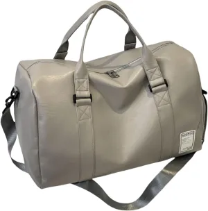 Leather Travel Duffel Bag with Separate Shoe Storage, Large Capacity Sports Gym Bag for Travel and Fitness (Gray)