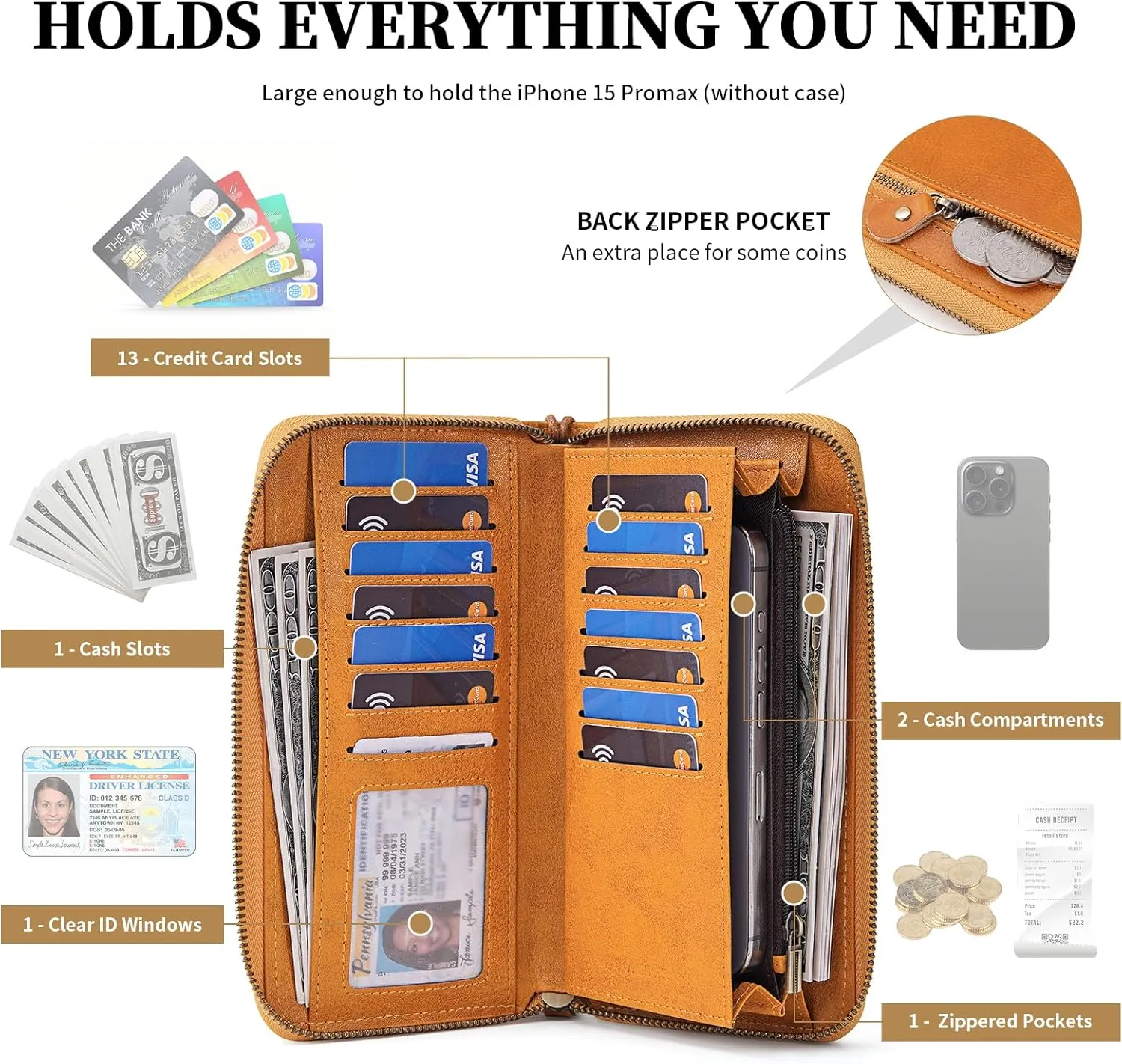Leather Wallet For Women RFID Blocking Wallet Women Large Capacity Wristlet Clutch Wallets Credit Card Holder Purse