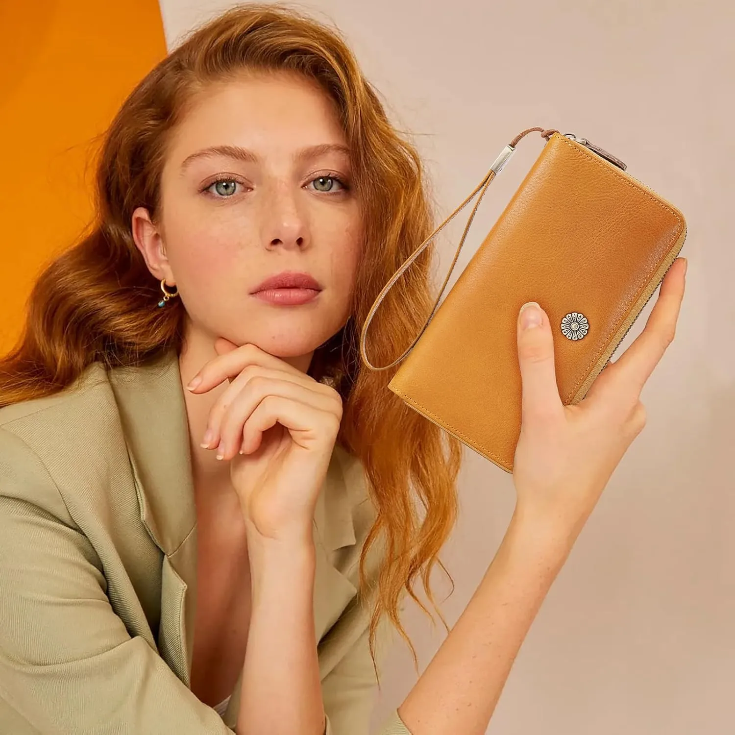 Leather Wallet For Women RFID Blocking Wallet Women Large Capacity Wristlet Clutch Wallets Credit Card Holder Purse