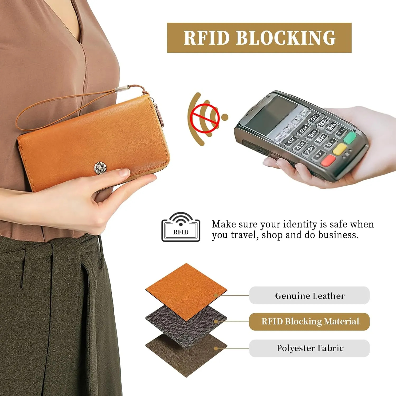 Leather Wallet For Women RFID Blocking Wallet Women Large Capacity Wristlet Clutch Wallets Credit Card Holder Purse