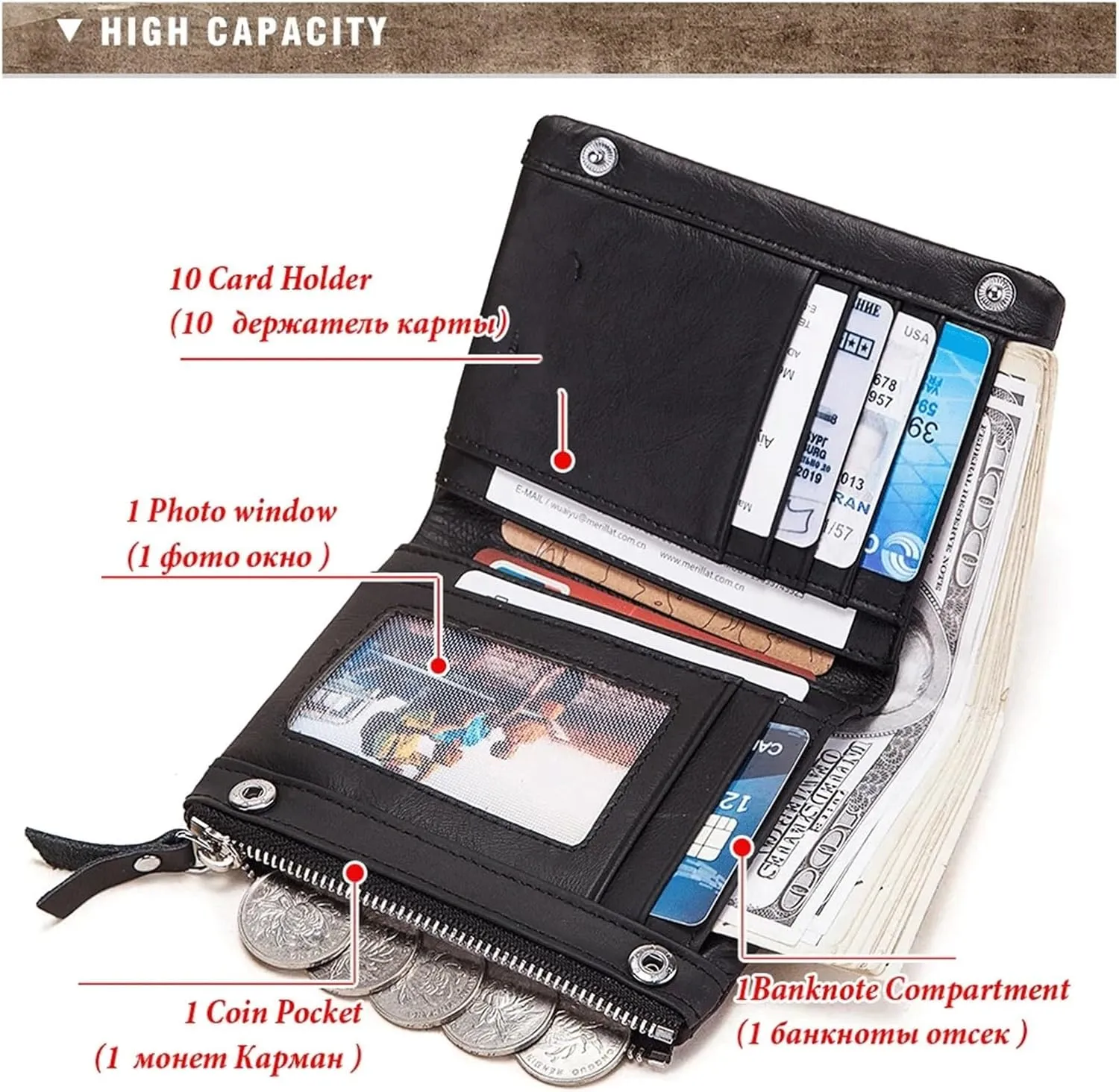 Leather Wallet Men Hasp Design Short Purse With Passport Photo Holder Clutch Wallets Engraving