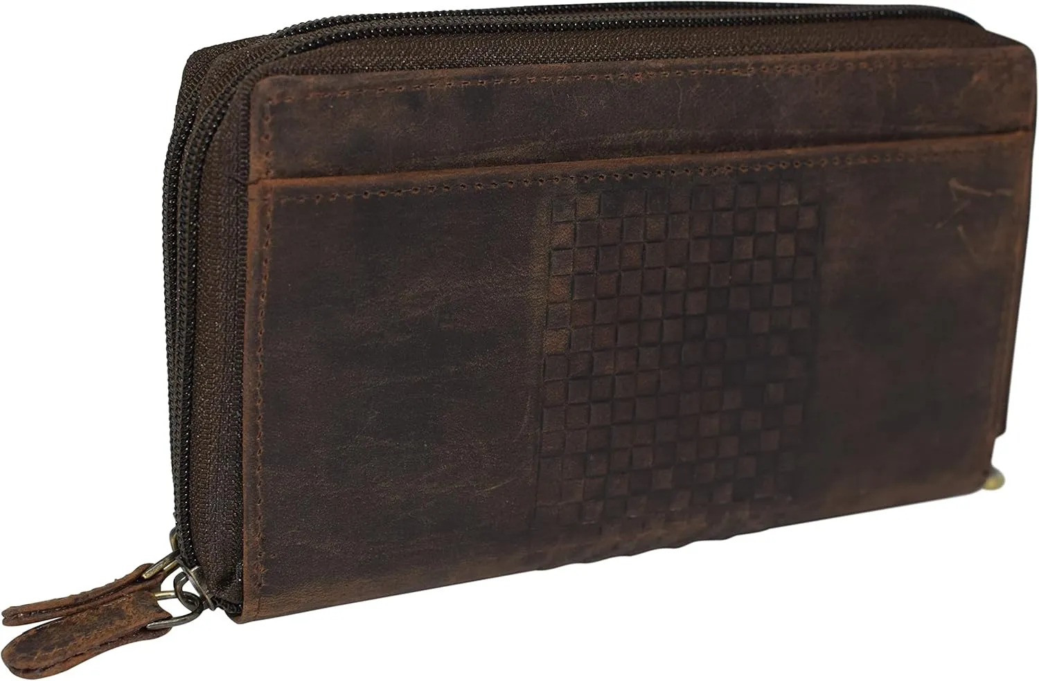 Leather Wallets for Women RFID Blocking Double Zip Around Credit Card Holder Phone Clutch (Vintage Brown)