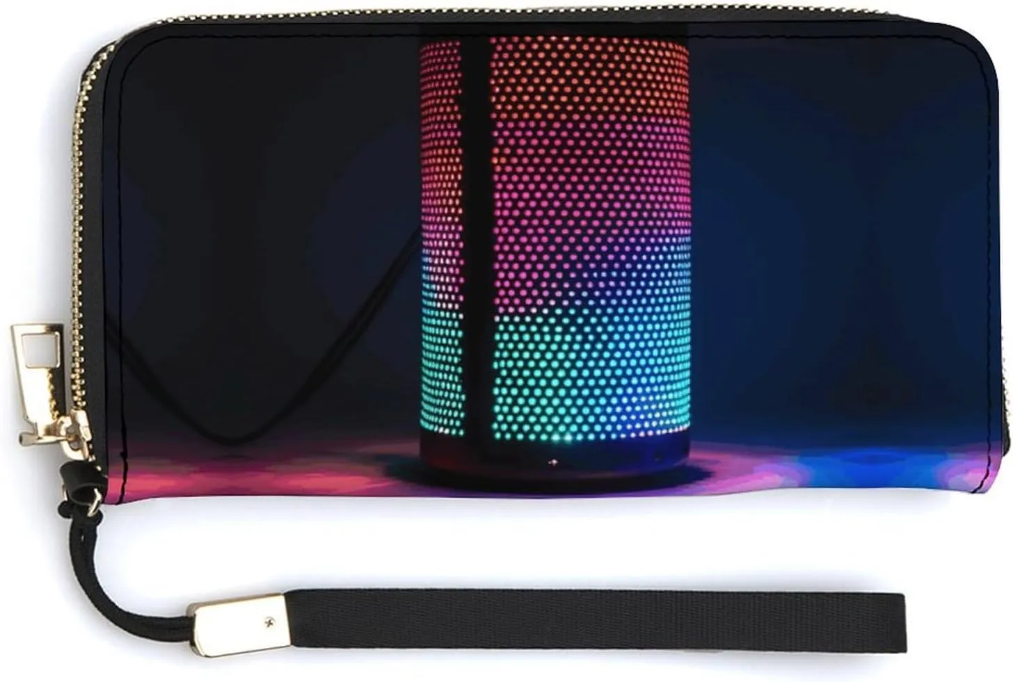 Leather Wallets Waterproof Zip Around Clutch Bag Illuminated Speakers Credit Card Holder Clutch Purse for Women Ladies