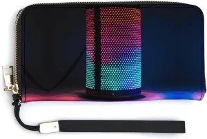 Leather Wallets Waterproof Zip Around Clutch Bag Illuminated Speakers Credit Card Holder Clutch Purse for Women Ladies