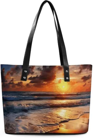 Leather Women Handbags Soft Beach Sunrise Tote Bags Top Handle Satchel Fashion Ladies Shoulder Tote Purse Large Travel Bag