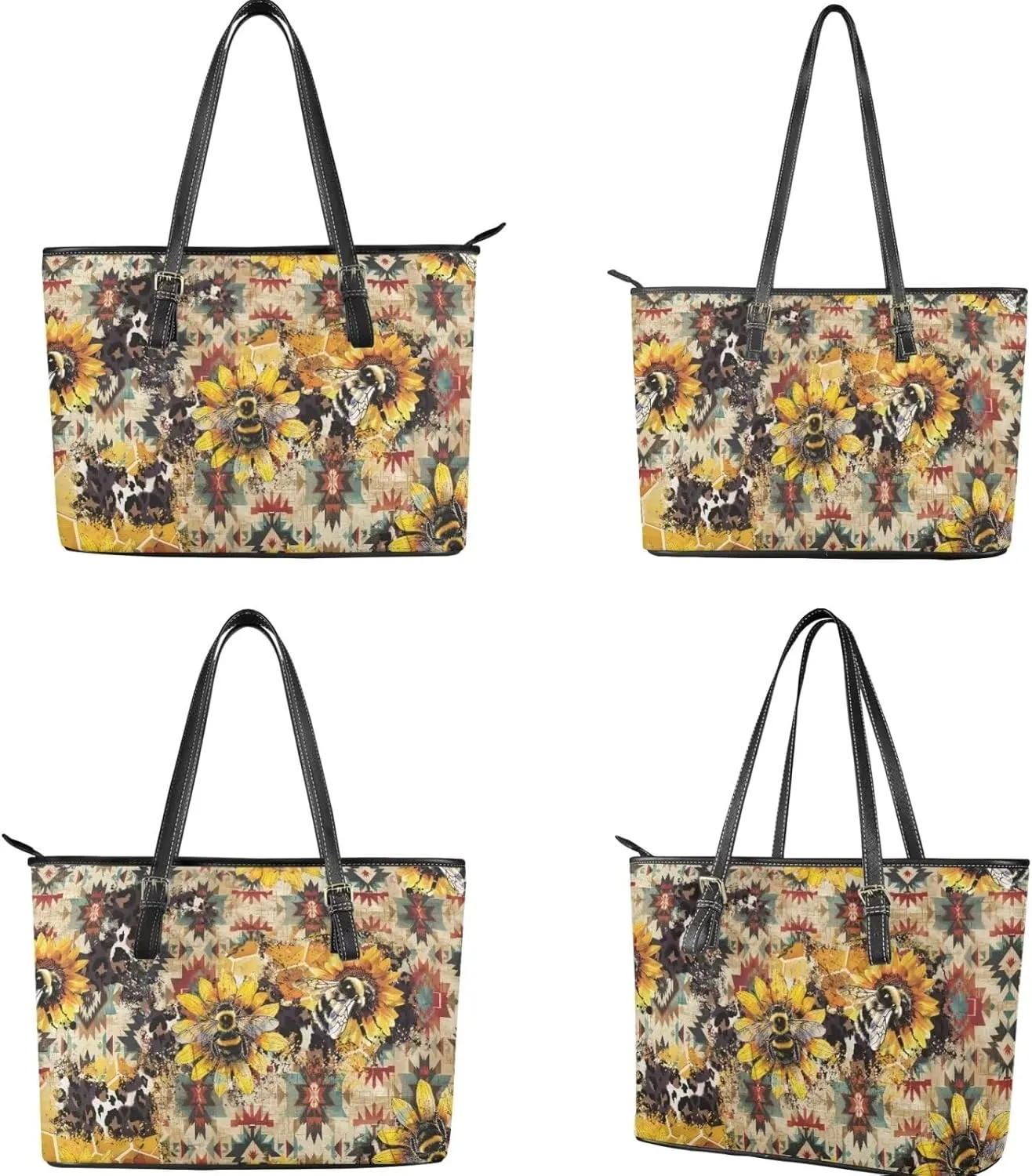Leather Work Bag for Women Tote Bags with Clutch Makeup Travel Bag and Long Wallet 3 Piece Set