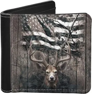 LedBack American Flag Stag Deer Wallet Leather Purse for Men Womens Clutch Boys Wallets Pouch with Credit Card Slots Gifts