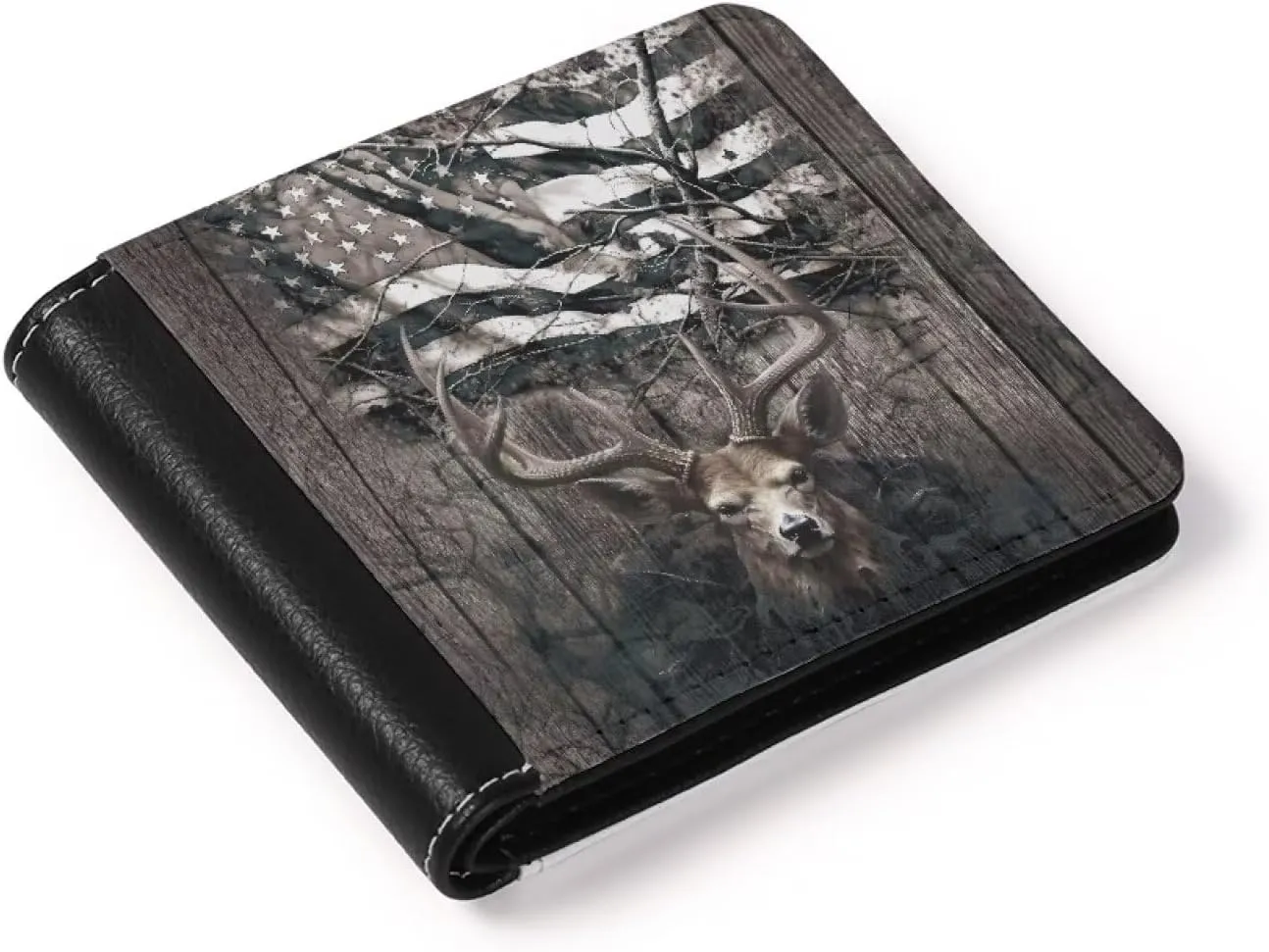 LedBack American Flag Stag Deer Wallet Leather Purse for Men Womens Clutch Boys Wallets Pouch with Credit Card Slots Gifts