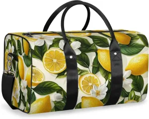 Lemon Duffle Bag for Travel, Overnight Weekend Gym Carry On Luggage Bag, Fruits Leaves Travel Duffel Bag for Men Women