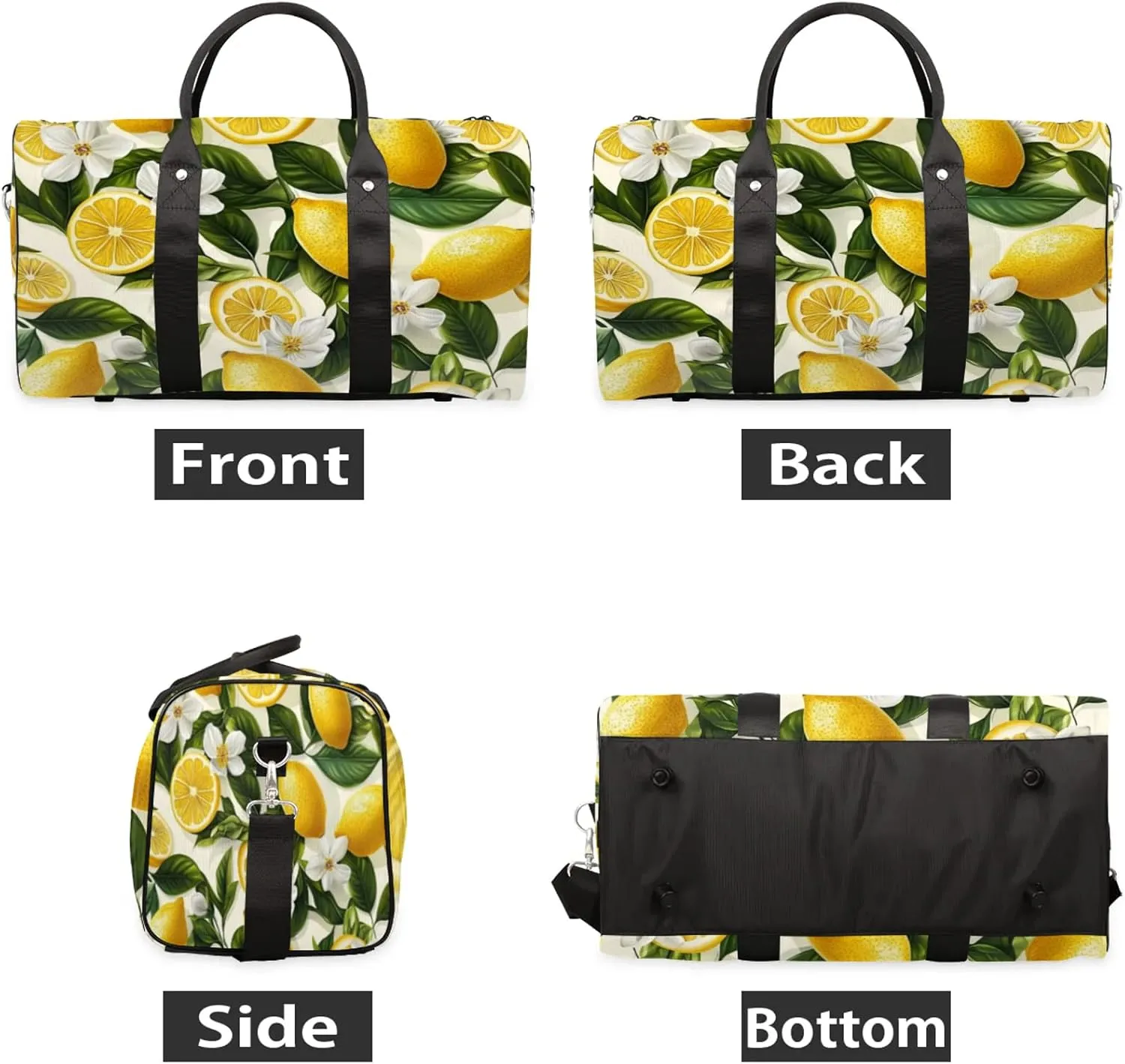 Lemon Duffle Bag for Travel, Overnight Weekend Gym Carry On Luggage Bag, Fruits Leaves Travel Duffel Bag for Men Women
