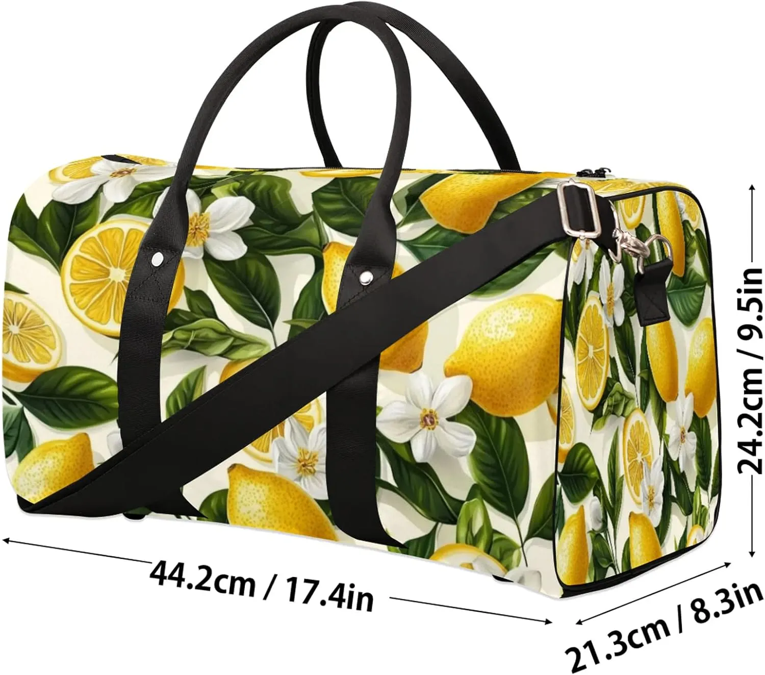 Lemon Duffle Bag for Travel, Overnight Weekend Gym Carry On Luggage Bag, Fruits Leaves Travel Duffel Bag for Men Women