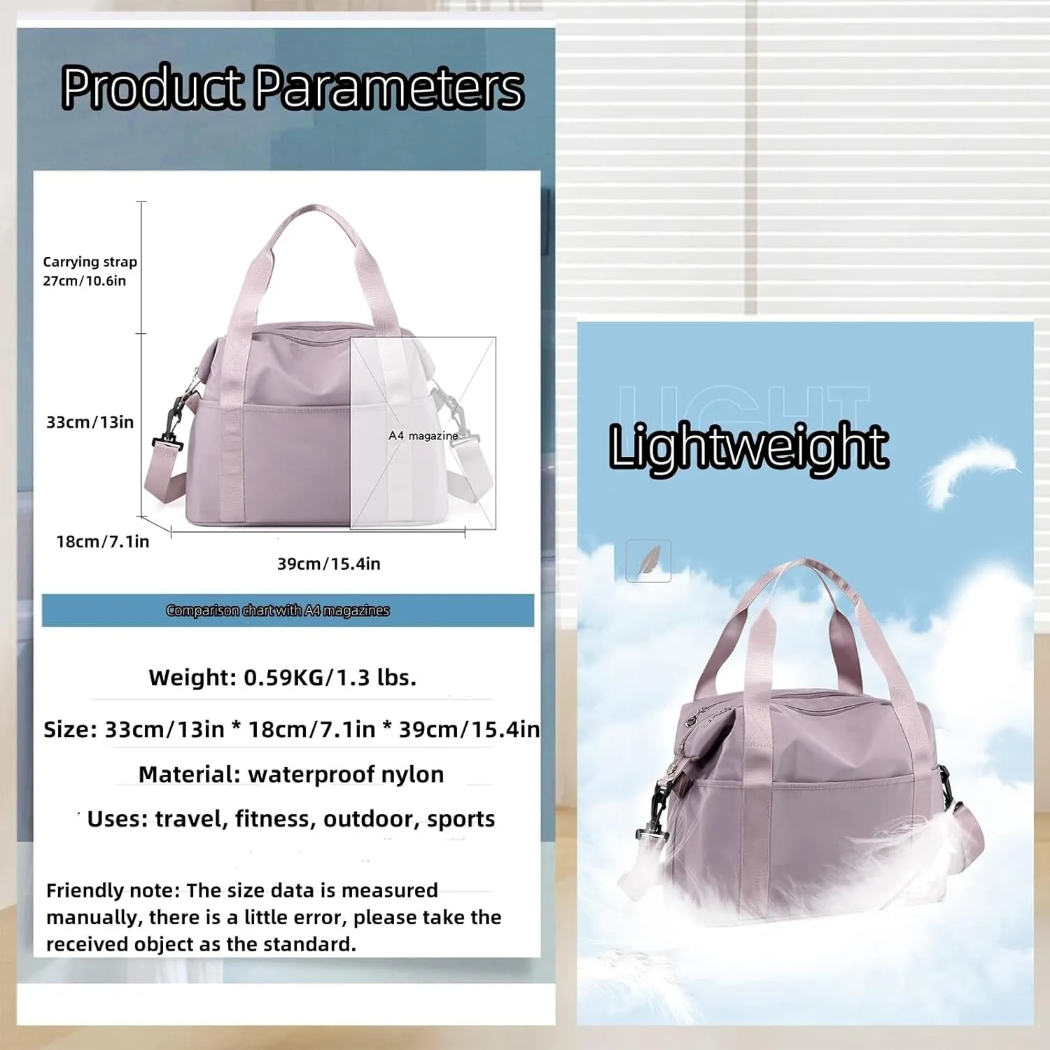 LENGO Women's Lightweight Crossbody Gym Bag - Large Capacity Tote Shoulder Bag for Sports, Travel, and Daily Use