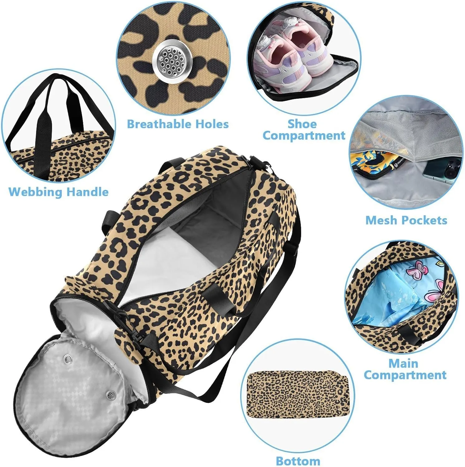 Leopard Print Pattern Background Seamless Repeating Small Black Crossbody Purse with Shoes Compartment Practical Over Shoulder Purse for Go shopping