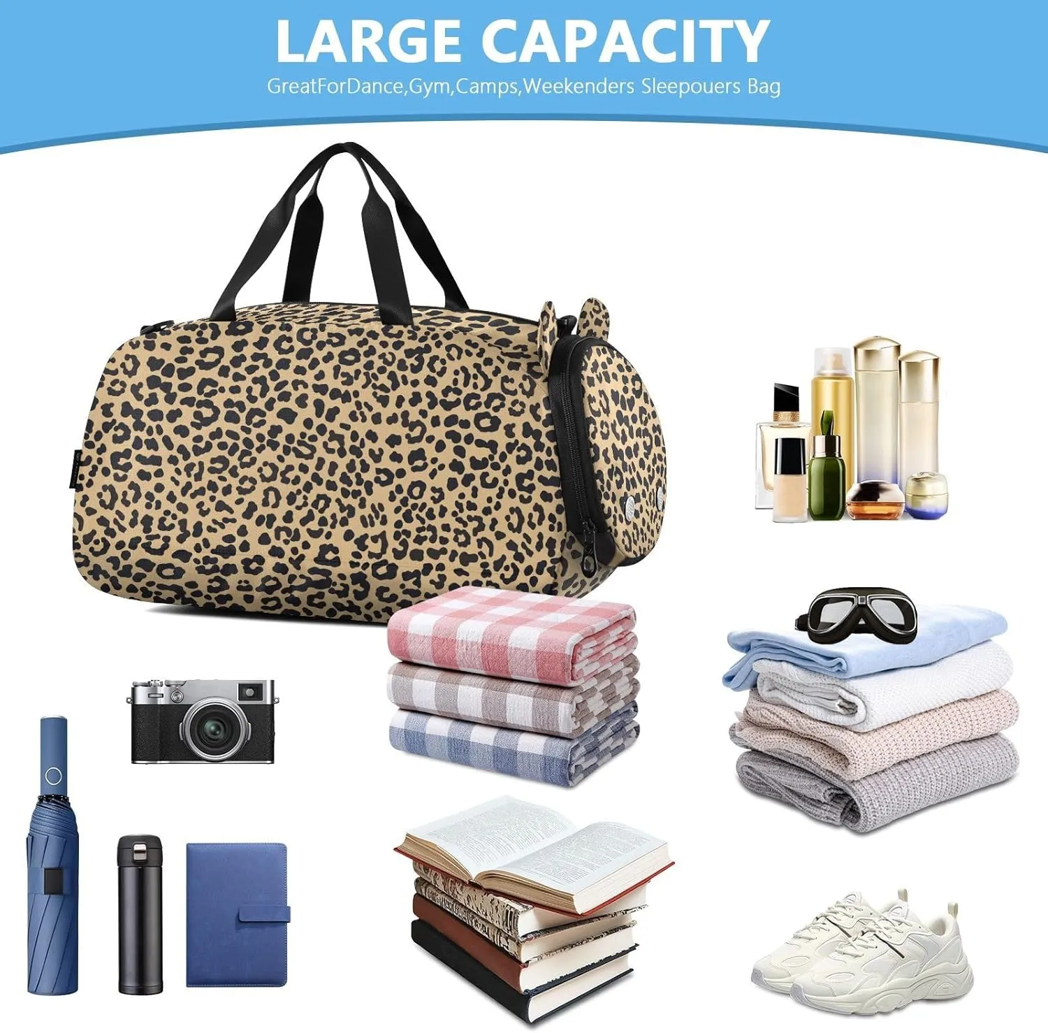 Leopard Print Pattern Background Seamless Repeating Small Black Crossbody Purse with Shoes Compartment Practical Over Shoulder Purse for Go shopping