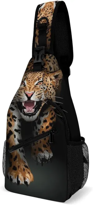 Leopard-print Sling Bag Crossbody Chest Bag Shoulder Bag For Travel Hiking Cycling Camping
