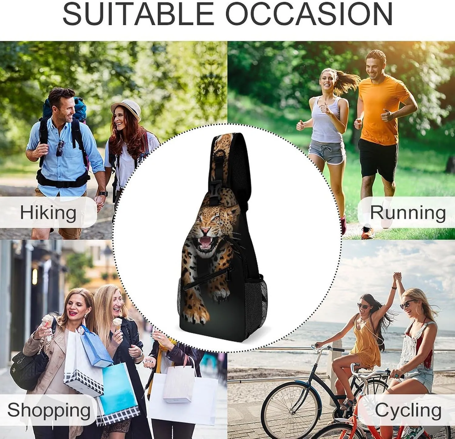 Leopard-print Sling Bag Crossbody Chest Bag Shoulder Bag For Travel Hiking Cycling Camping