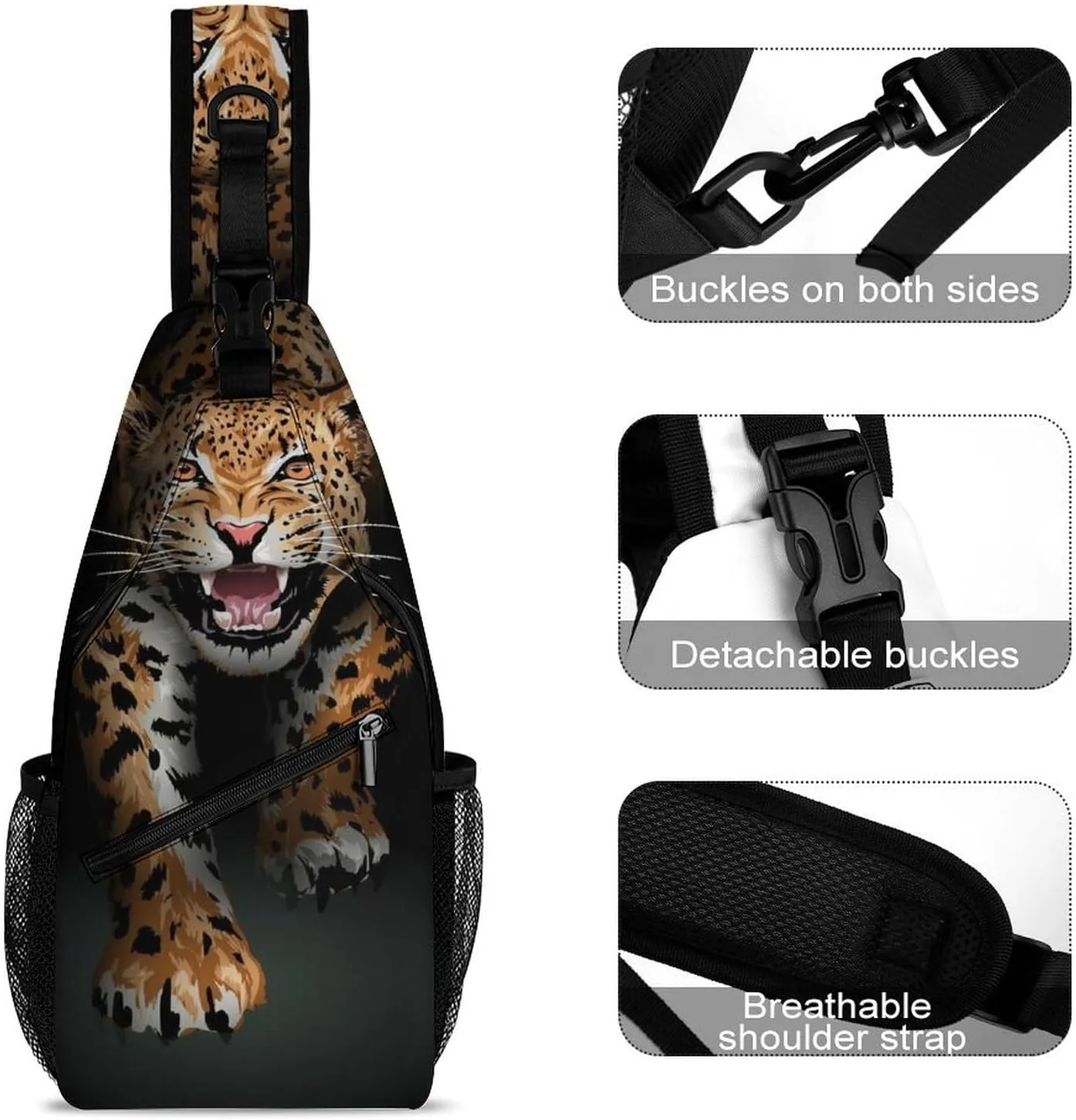 Leopard-print Sling Bag Crossbody Chest Bag Shoulder Bag For Travel Hiking Cycling Camping