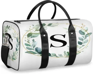 Letter S Duffle Bag for Travel, Overnight Weekend Gym Carry On Luggage Bag, Natural Floral Design Travel Duffel Bag for Men Women