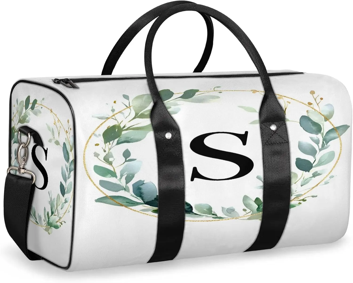 Letter S Duffle Bag for Travel, Overnight Weekend Gym Carry On Luggage Bag, Natural Floral Design Travel Duffel Bag for Men Women