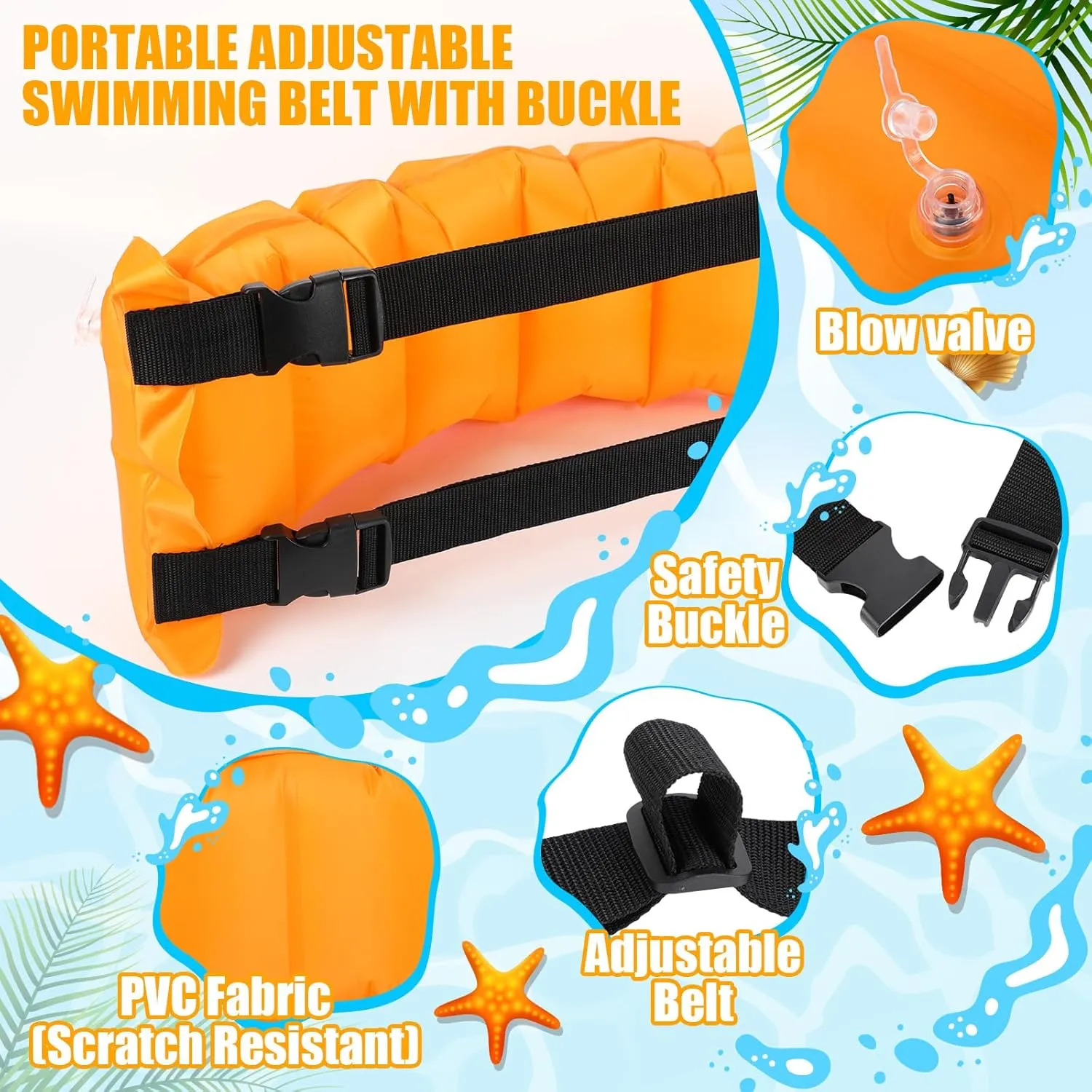 Lewtemi 1 Pcs Inflatable Swim Belt Pool Flotation Portable Waist Floatation Aid for Adults Adjustable Floating Swimming Training Aid Waist Belt with Buckle and Rope for Swimming Beginner