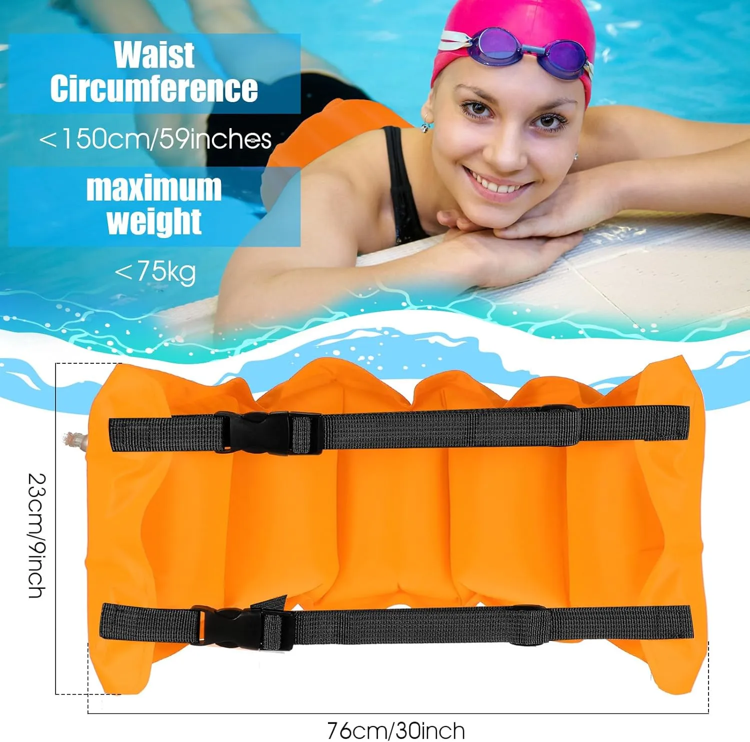 Lewtemi 1 Pcs Inflatable Swim Belt Pool Flotation Portable Waist Floatation Aid for Adults Adjustable Floating Swimming Training Aid Waist Belt with Buckle and Rope for Swimming Beginner
