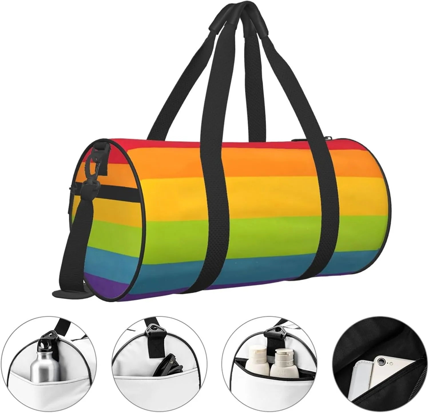 LGBT Pride Rainbow Gay Flag Round Travel Duffel Bag Large Capacity Gym Sports Bags for Hiking Vacation Trips