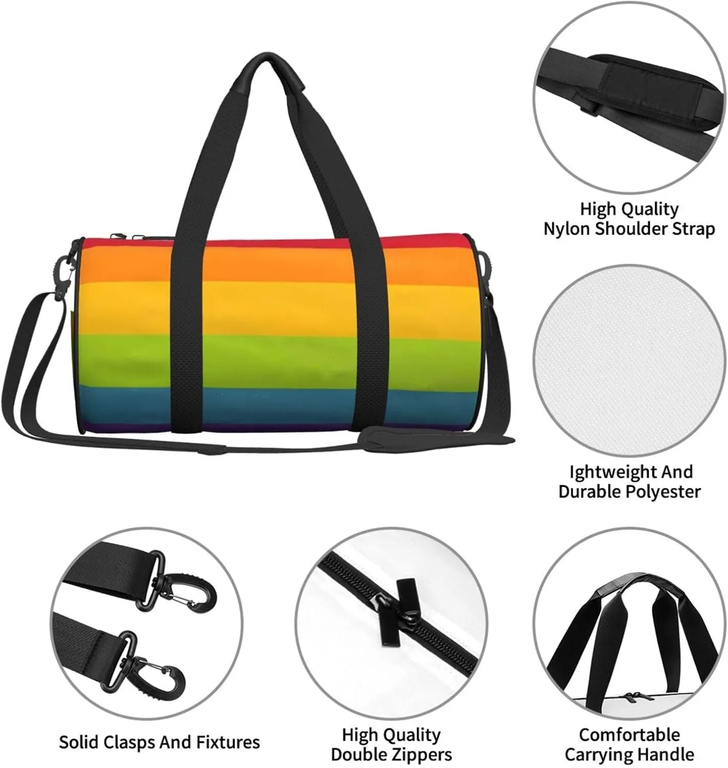 LGBT Pride Rainbow Gay Flag Round Travel Duffel Bag Large Capacity Gym Sports Bags for Hiking Vacation Trips