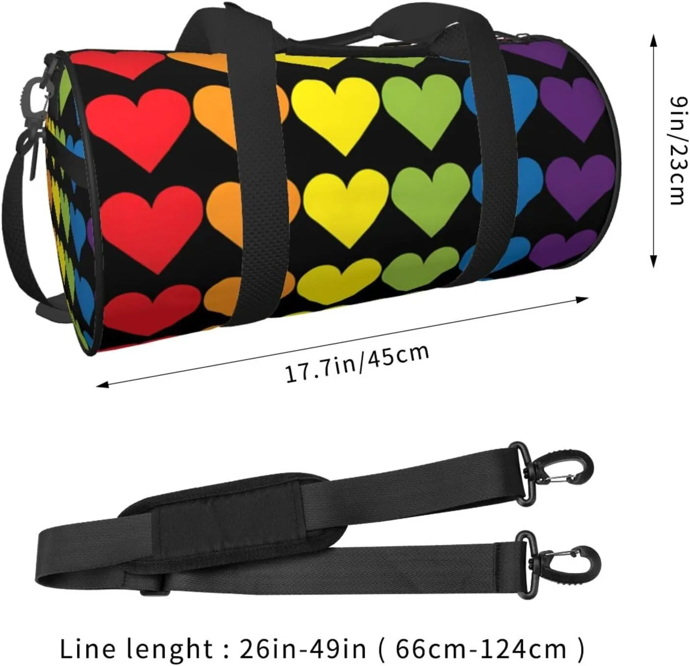 LGBT Pride Rainbow Gay Hearts Round Travel Duffel Bag Large Capacity Gym Sports Bags for Hiking Vacation Trips