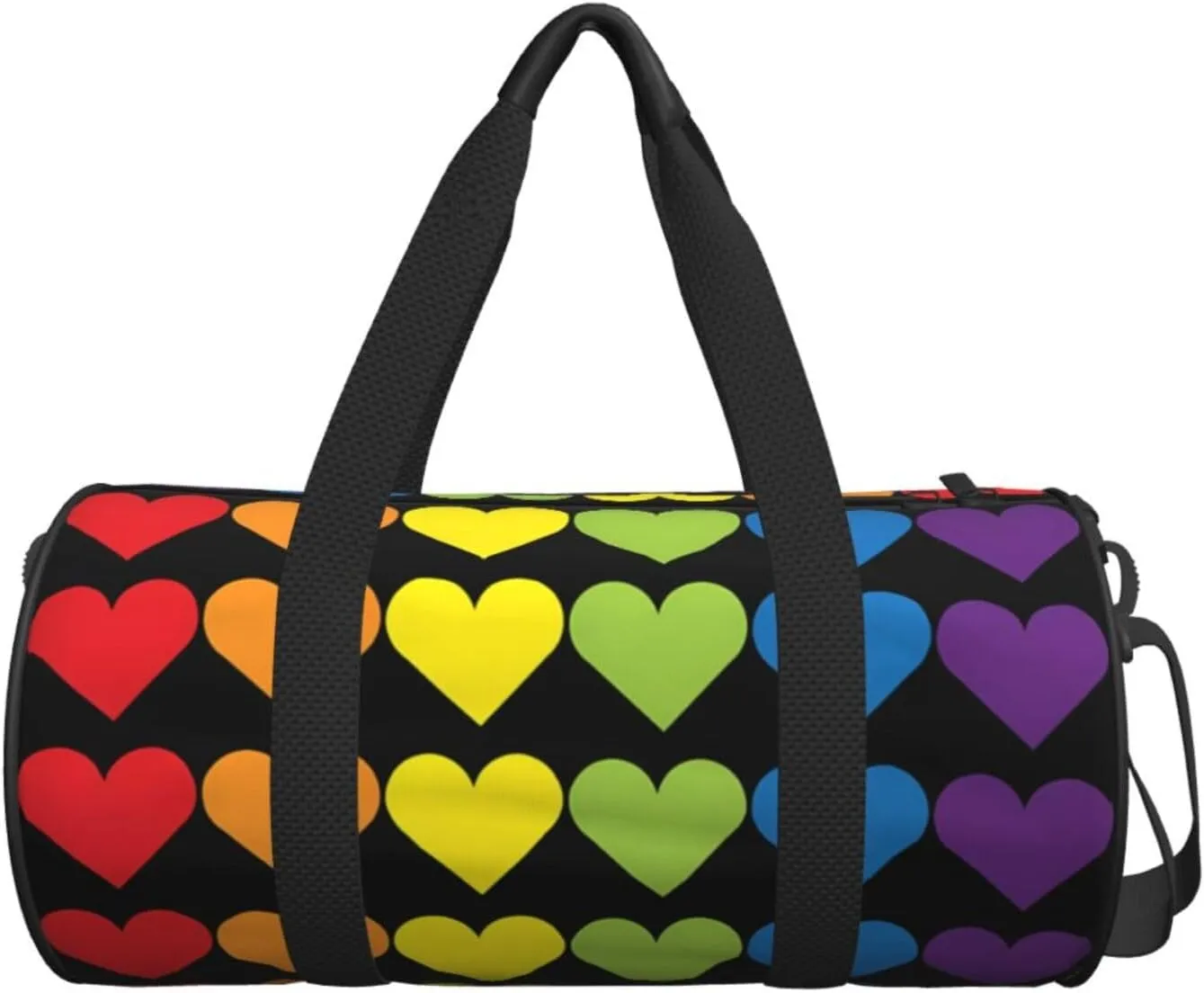 LGBT Pride Rainbow Gay Hearts Round Travel Duffel Bag Large Capacity Gym Sports Bags for Hiking Vacation Trips