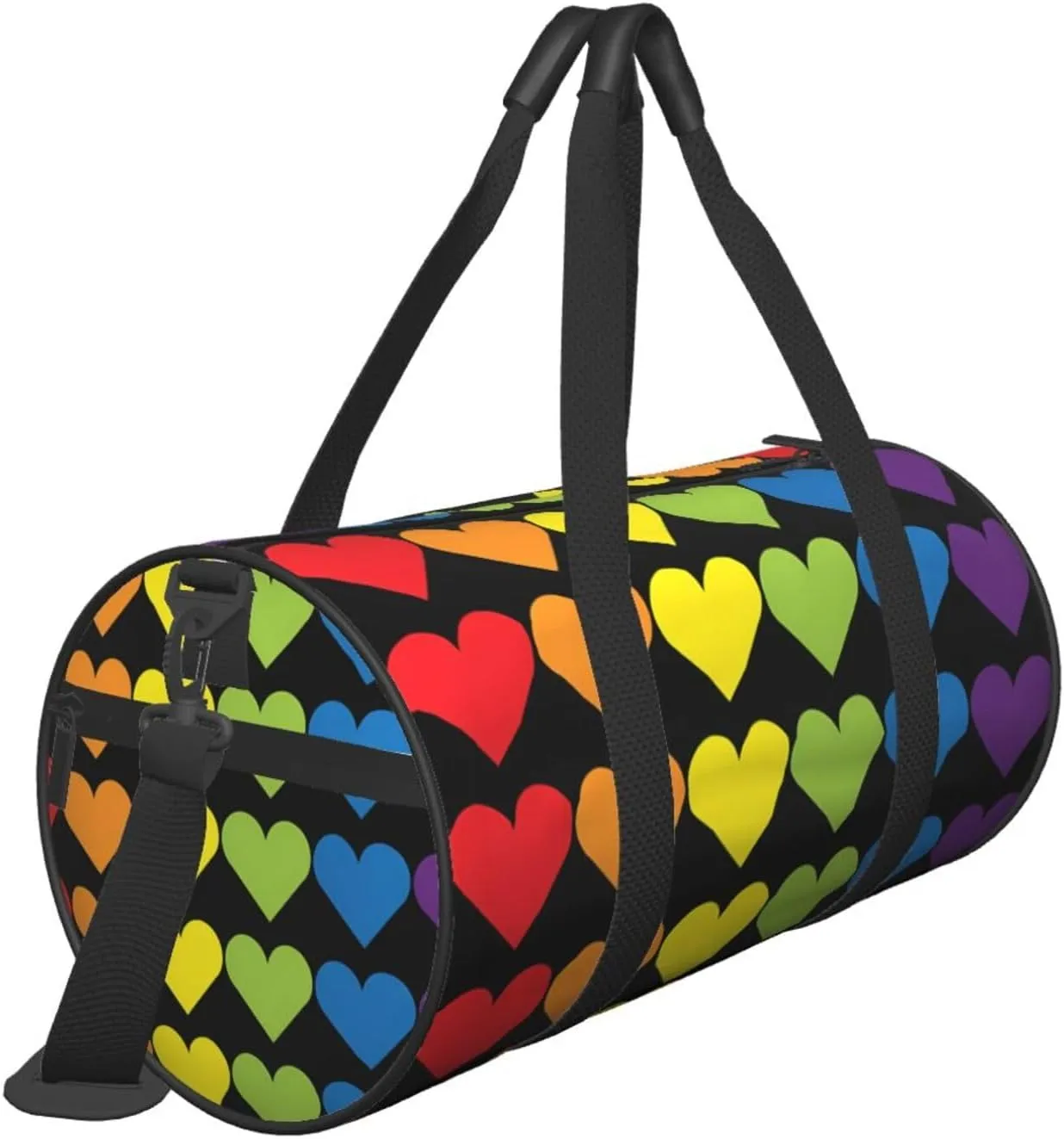 LGBT Pride Rainbow Gay Hearts Round Travel Duffel Bag Large Capacity Gym Sports Bags for Hiking Vacation Trips