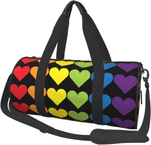 LGBT Pride Rainbow Gay Hearts Round Travel Duffel Bag Large Capacity Gym Sports Bags for Hiking Vacation Trips