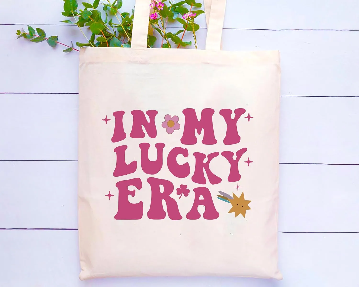 LIBIHUA Birthday Christmas Gift,Lucky Gifts,Luck Charm Shoulder Bag Shopping Tote Bag,Shamrock,Luck Era,Pride Shamrock,St Patricks Day Present,In My Lucky Era