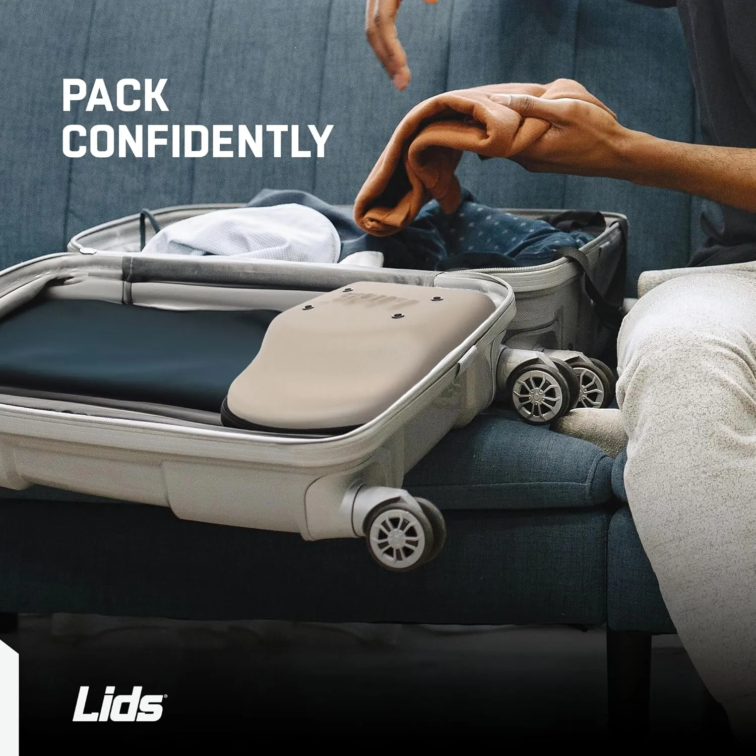 Lids Hat Travel Case – Baseball Cap Carrier for 6 Hats, Durable Khaki Exterior with Black Interior, Storage with Handle & Adjustable Shoulder Strap, Hard Hat Organizer for Travel & Closet