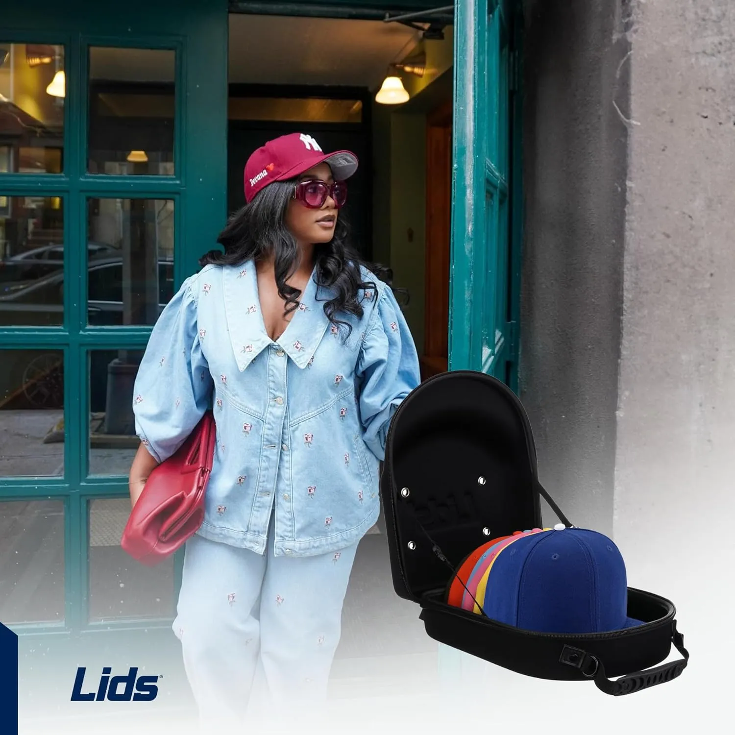 Lids Hat Travel Case – Baseball Cap Carrier for 6 Hats, Durable Khaki Exterior with Black Interior, Storage with Handle & Adjustable Shoulder Strap, Hard Hat Organizer for Travel & Closet