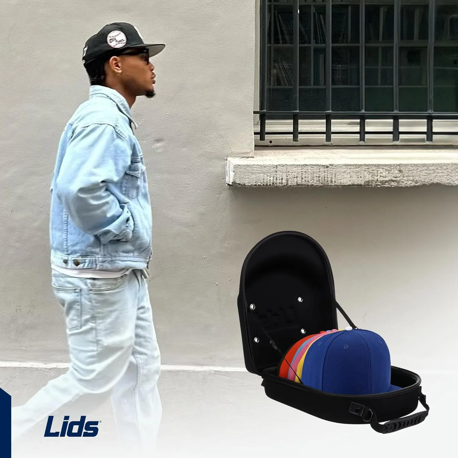 Lids Hat Travel Case – Baseball Cap Carrier for 6 Hats, Durable Khaki Exterior with Black Interior, Storage with Handle & Adjustable Shoulder Strap, Hard Hat Organizer for Travel & Closet