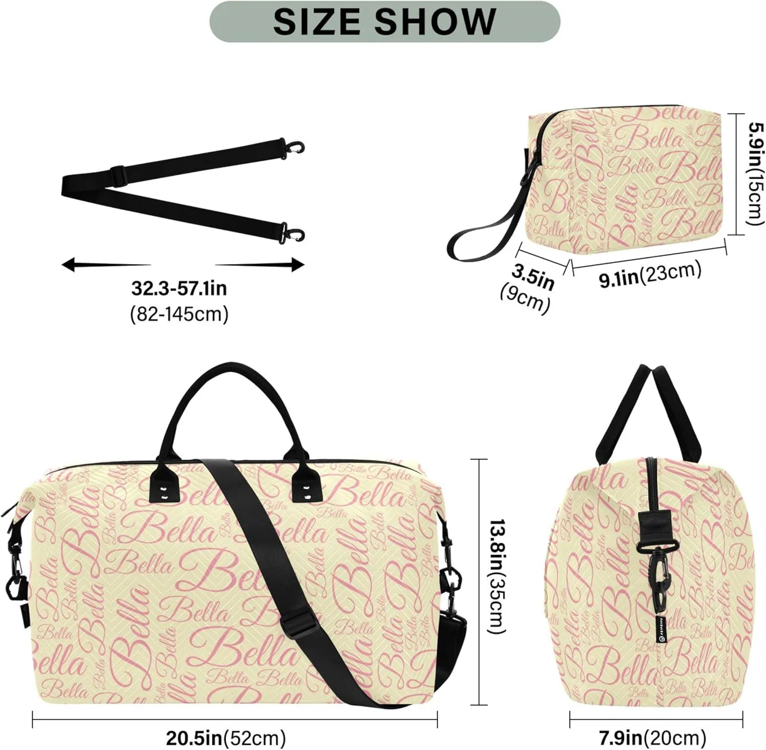 Light Yellow Custom Name Travel Duffel Bag with Toiletry Bag Personalized Weekender Bag for Travel Business Sports Large Overnight Carry On Bag for Women & Men