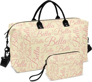 Light Yellow Custom Name Travel Duffel Bag with Toiletry Bag Personalized Weekender Bag for Travel Business Sports Large Overnight Carry On Bag for Women & Men