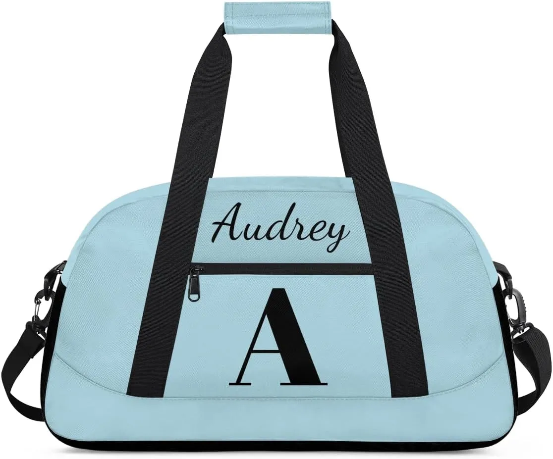 Lightblue Custom Gym Bag for Women Men, Personalized Initial Travel Duffel Bag with Name, Small Sports Gym Bag Weekender Carry On Overnight Bags