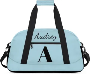 Lightblue Custom Gym Bag for Women Men, Personalized Initial Travel Duffel Bag with Name, Small Sports Gym Bag Weekender Carry On Overnight Bags
