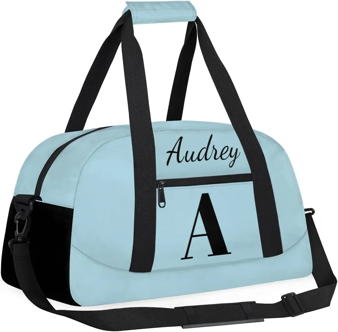 Lightblue Custom Gym Bag for Women Men, Personalized Initial Travel Duffel Bag with Name, Small Sports Gym Bag Weekender Carry On Overnight Bags