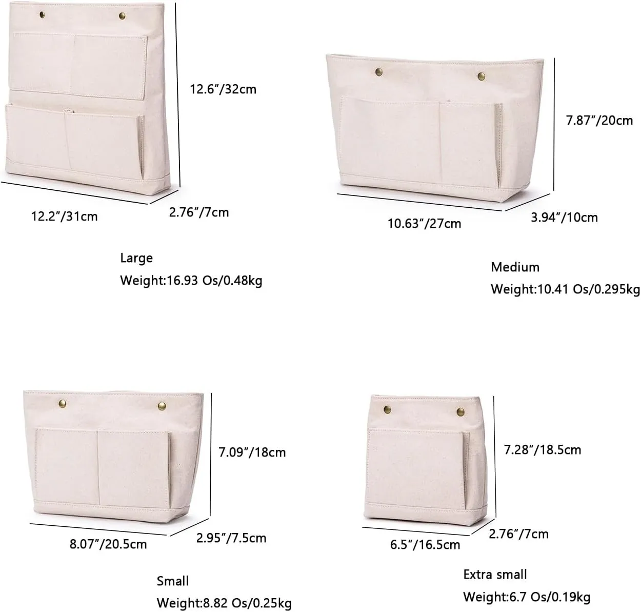 Lightweight Handbag Organizers Insert with Multiple Pockets - Handbag Organizer for Storage and Organization, Cosmetic Bag, Cotton Canvas （XS, Beige）